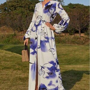 MULTICOLOR SLIT THIGH, FLORAL PREMIUM QUALITY SPECIAL EVENT MAXI DRESS